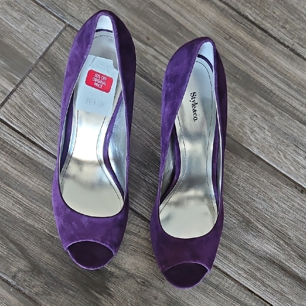 Style & Co Celine Purple Peep Toe Heels
